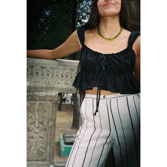 NWT $245 Ciao Lucia Cinetta Crop Tank Top Black Poplin Ruffle Ron Herman M - Picture 2 of 8